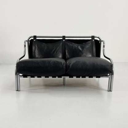 Stringa 2-Sitzer Ledersofa von Gae Aulenti für Poltronova, 1960er Vintage