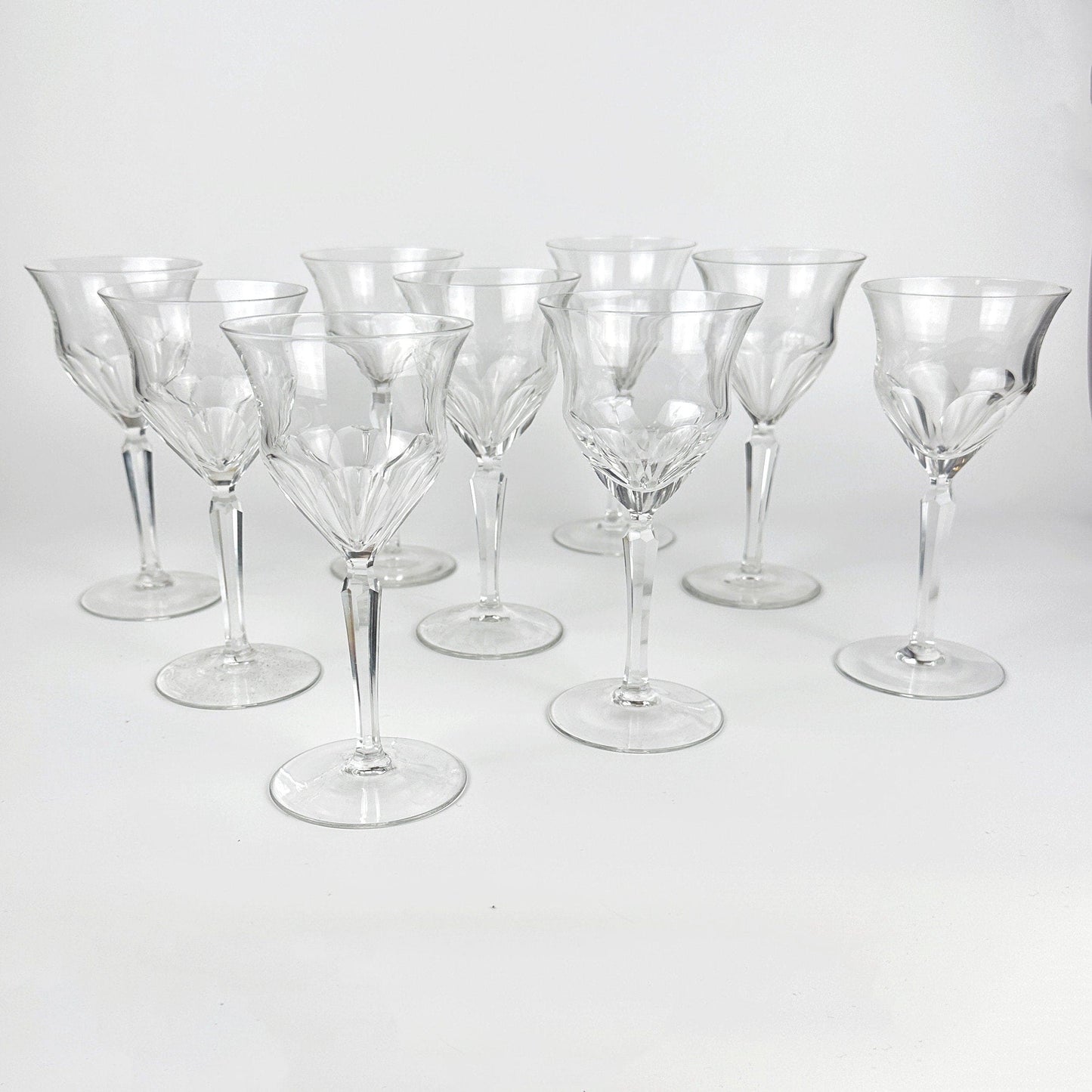 9x Vintage Crystal Glass Sparkling Wine / Champagne / Wine Glasses Mid Century Glass Cut 60s 50s Cut Lead Crystal