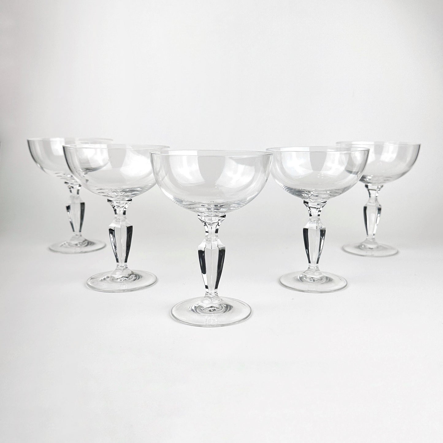 6x Vintage Crystal Glass Sparkling Wine / Champagne Glasses Bowls Mid Century Glass Cut 60s 50s Cut Lead Crystal