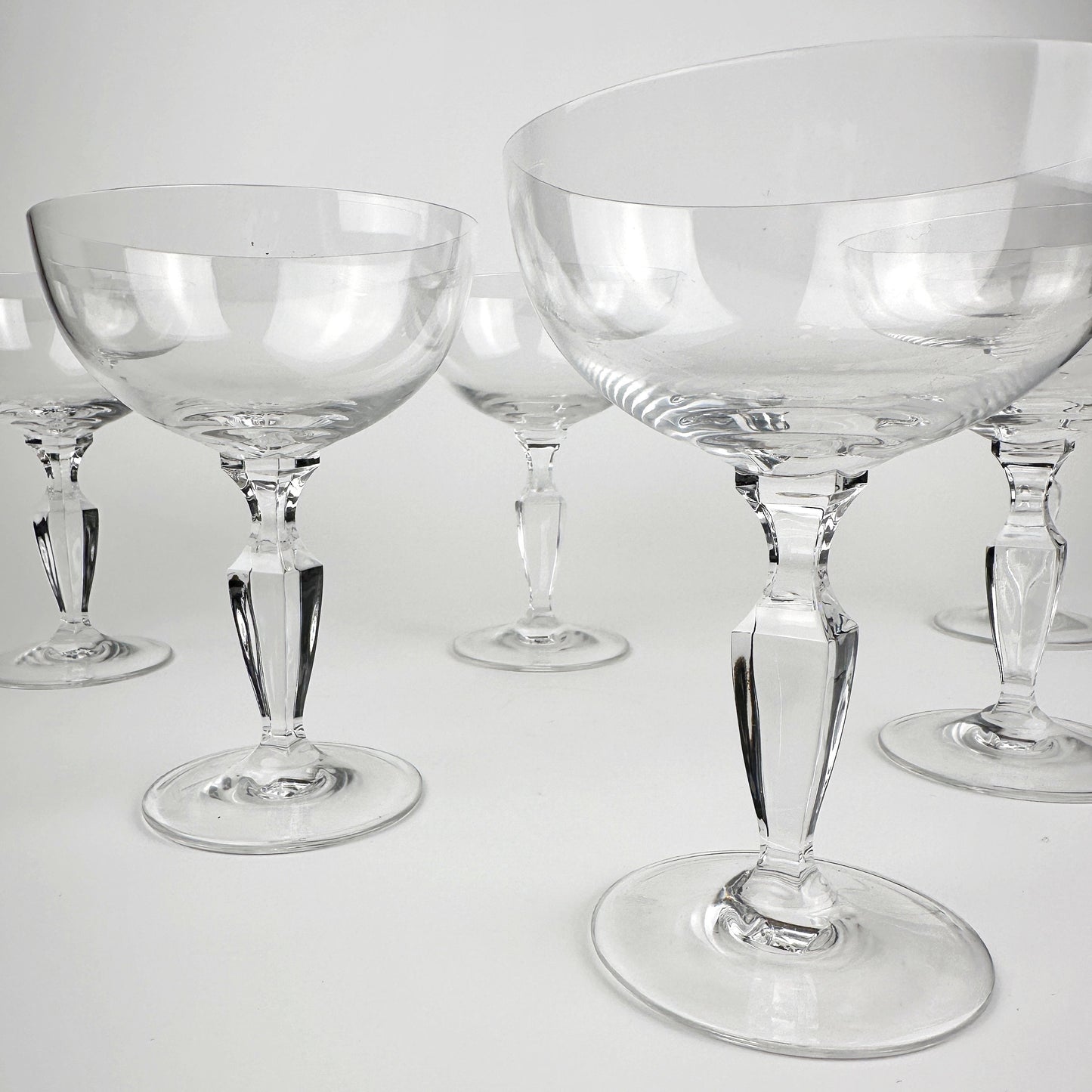 6x Vintage Kristall Glas Sekt / Champagner Gläser Schalen Mid Century GlasSchliff 60er 50er geschliffen bleikristall