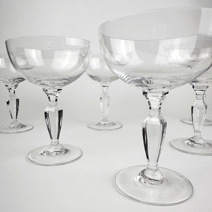 6x Vintage Crystal Glass Sparkling Wine / Champagne Glasses Bowls Mid Century Glass Cut 60s 50s Cut Lead Crystal