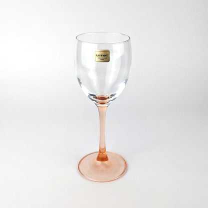 6 Verres à Vin Luminarc France Tige Rose Rosalin Années 80 Rouge Blanc France