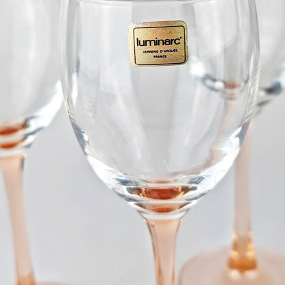 6 Verres à Vin Luminarc France Tige Rose Rosalin Années 80 Rouge Blanc France