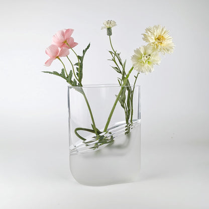 Mid Century Massiv Glas Blumen Vase Peill Putzler 1970er 70er Satiniert Kristall Elipse Vintage