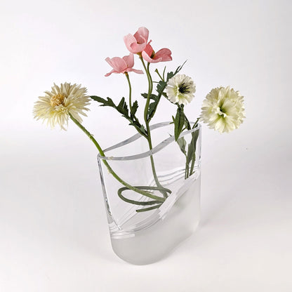 Vase à fleurs en verre massif du milieu du siècle Peill Putzler années 1970 années 70 Cristal satiné Elipse vintage