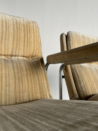 1 of 4 Mid-Century Modern Chrome Tubular Steel and Striped Upholstery Armchairs, 1970s Germany Vintage