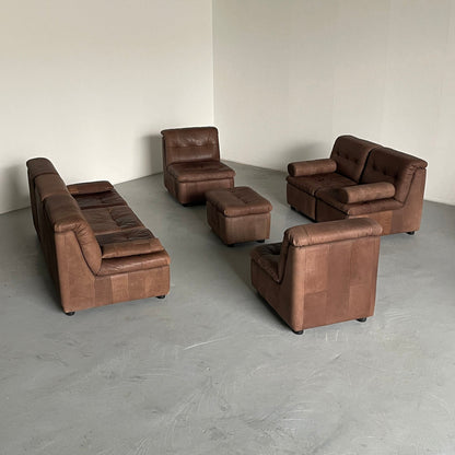 Mid-Century-Modern Patchwork-Leder-Modular-Sitzgruppe im Stil von De Sede, 1970er Jahre Westdeutschland / Leder-Modular-Sofa Vintage