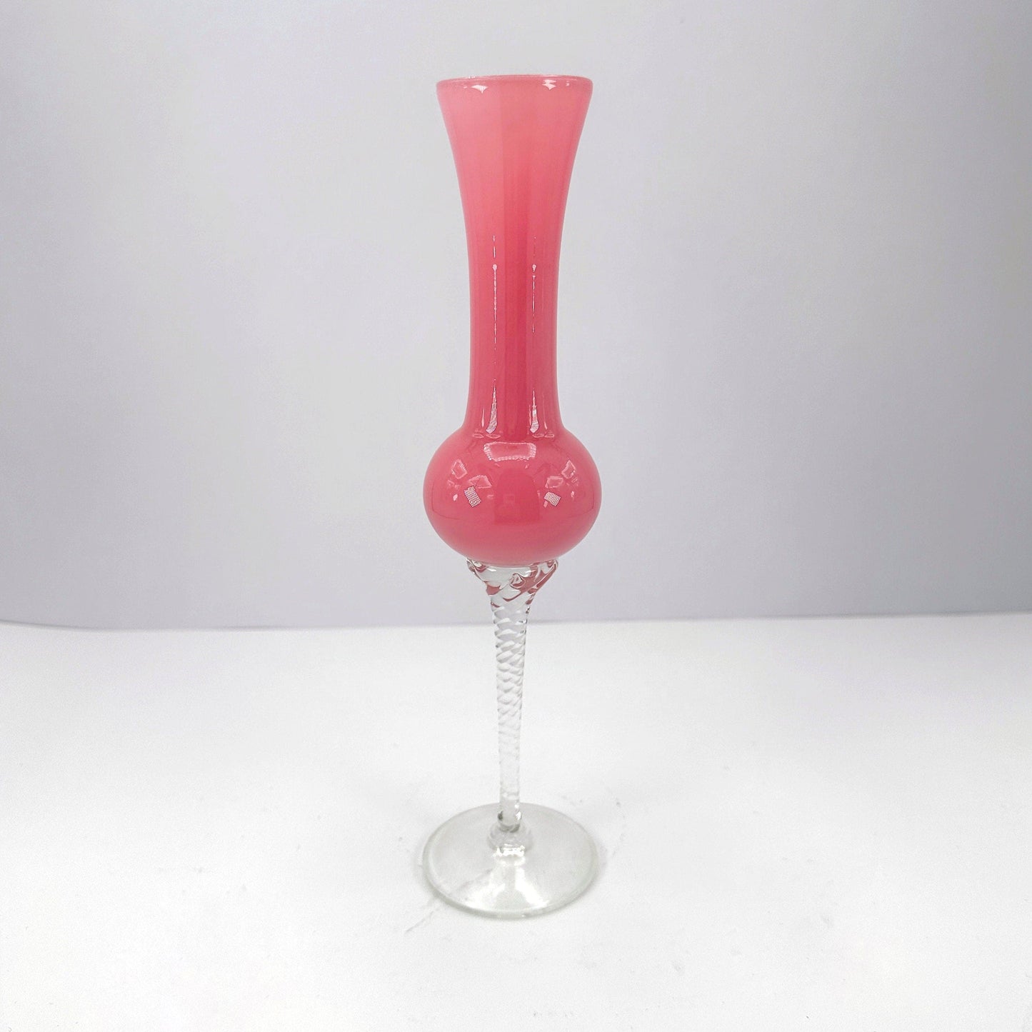 Murano Glass Vase Pink Italy MCM Empoli Opalina Filigrana 70s 1970 Fiorentina Milk Glass Solifleur Solo Fiore