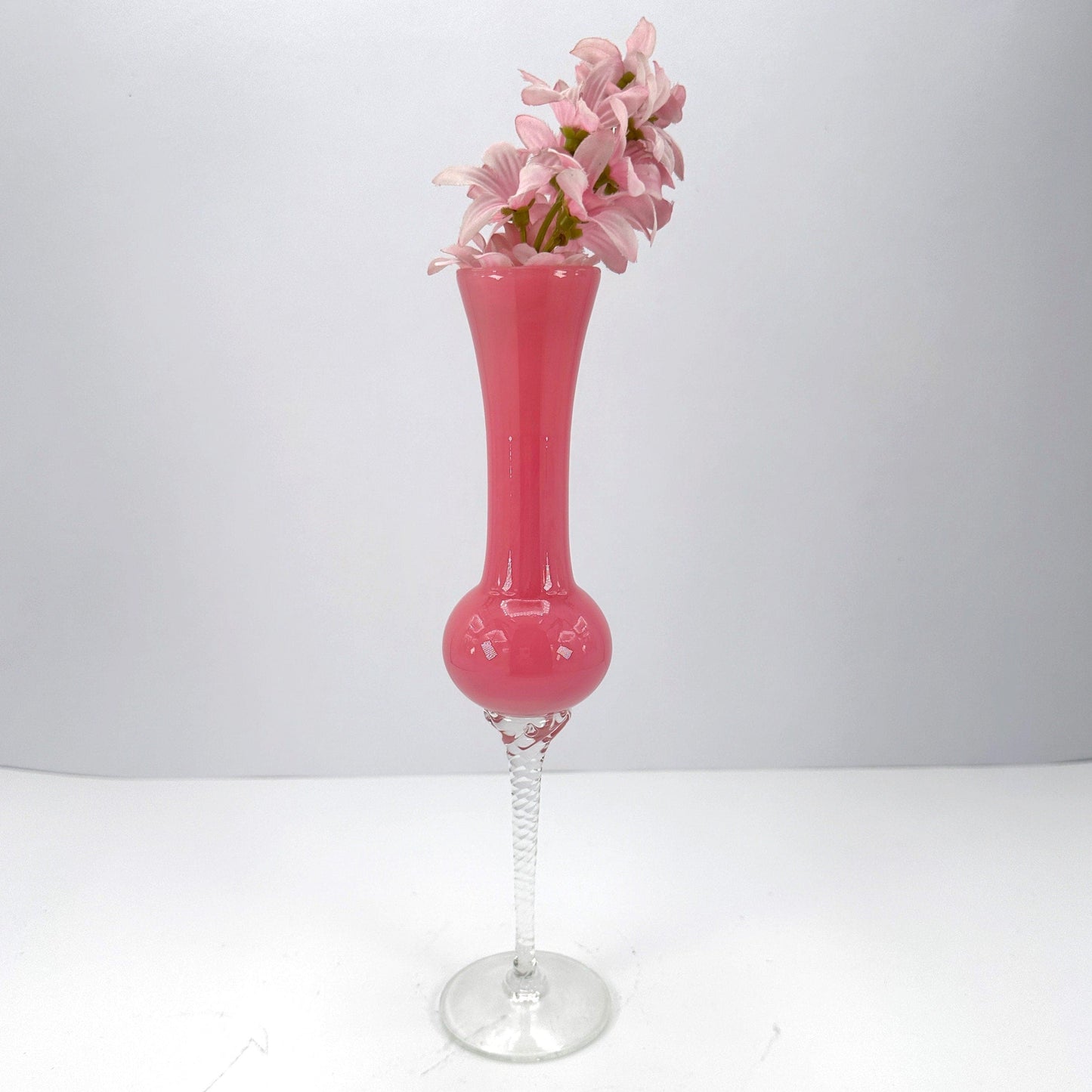 Murano Glass Vase Pink Italy MCM Empoli Opalina Filigrana 70s 1970 Fiorentina Milk Glass Solifleur Solo Fiore