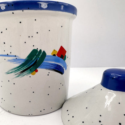 1990s Postmodern Ceramic Jar "Cooking Art" Germany Speckle Brushstroke 90s Memphis Milano Container