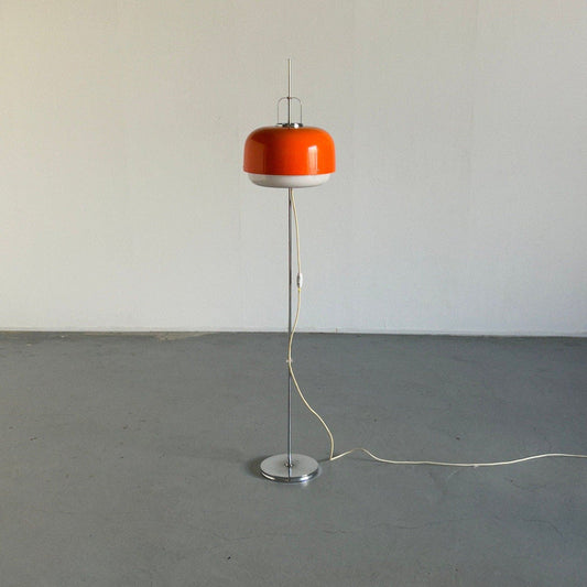 Orange Mushroom Adjustable Floor Lamp 'Medusa' designed by Harvey Guzzini for Meblo, 1970s Yugoslavia Mid-Century Modern Vintage
