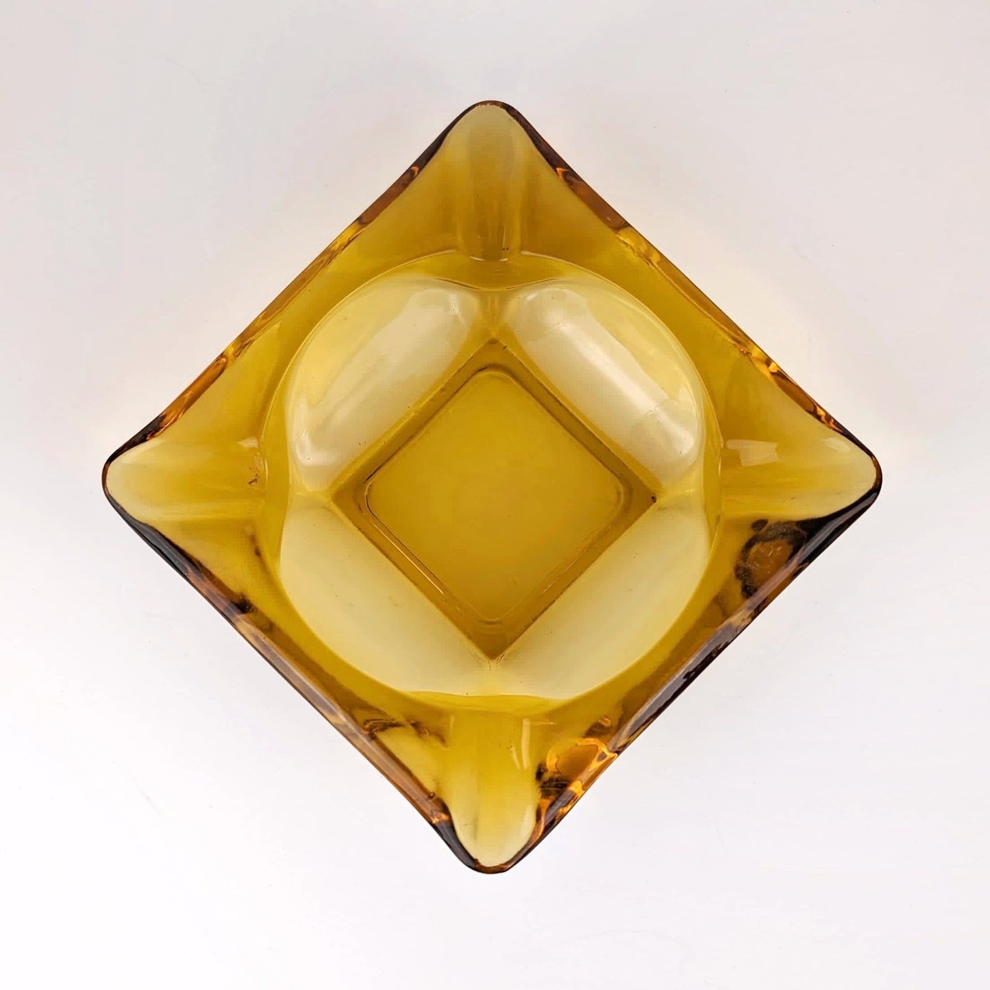 Vintage Glass Bowl Ashtray Amber Yellow Prism Diamond Crystal 80s Postmodern France