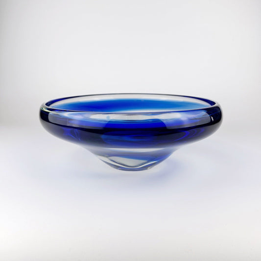 Mid Century Glass Bowl Bohemia CZ Cobalt Blue Swirl Solid Bowl Czechoslovakia