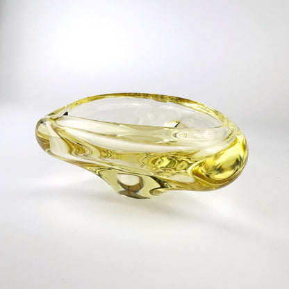 Vintage Art Deco Citrine Ashtray Glass Bohemia Miroslav Klinger ZBS CZ Yellow Lidded Jar Bauhaus Lid Jar Bowl 30s 1930