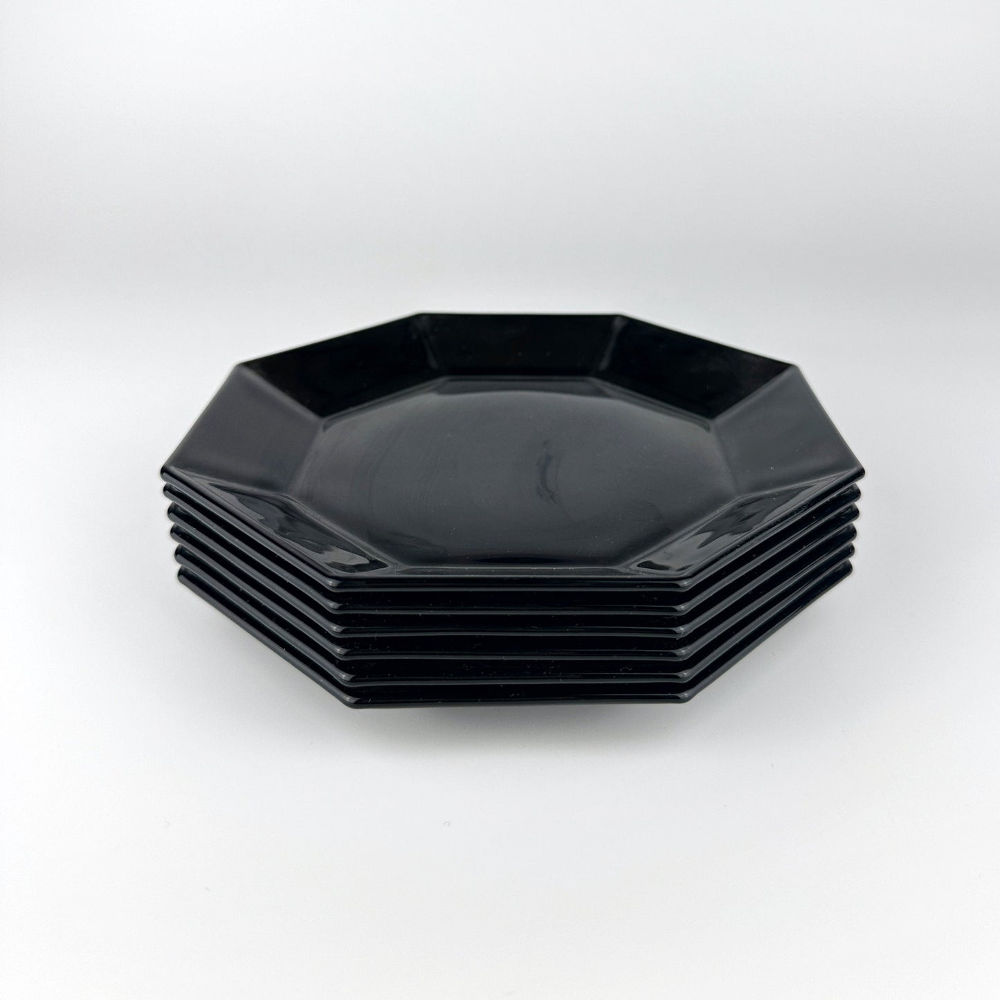 DESSERT Plate Arcoroc Octime Black Glass France Set 80s 90s Luminarc France Art Deco Revival