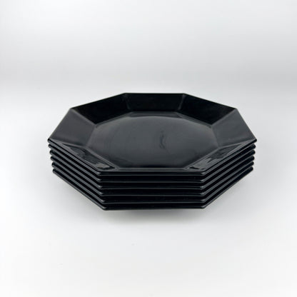 DESSERT Plate Arcoroc Octime Black Glass France Set 80s 90s Luminarc France Art Deco Revival