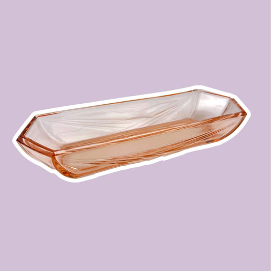 Art Deco pressed glass comb bowl lines bowl pink Rosalin Rosaline 1930 30s