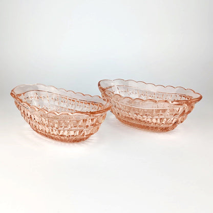 2 Art Deco Bowls Pink Rosalin Glass Pressed Glass Floral Flowers 30s Art Deco Facets Offer Snack