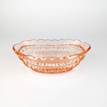 2 Art Deco Bowls Pink Rosalin Glass Pressed Glass Floral Flowers 30s Art Deco Facets Offer Snack