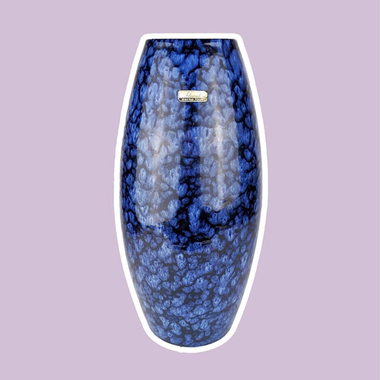 Vintage Scheurich Blumenvase Fat Lava blau Vase 348 - 38 Inka Europe Line WGP / Weiß 70er 70s 1970 Mid Century