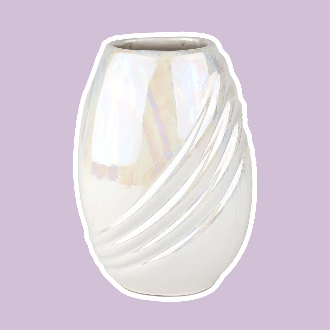 Vase céramique vintage Art Déco Neo Reval Shell Blanc Irisé Perle Lustre Fleur Vase 80s 80s 1980 Nacre