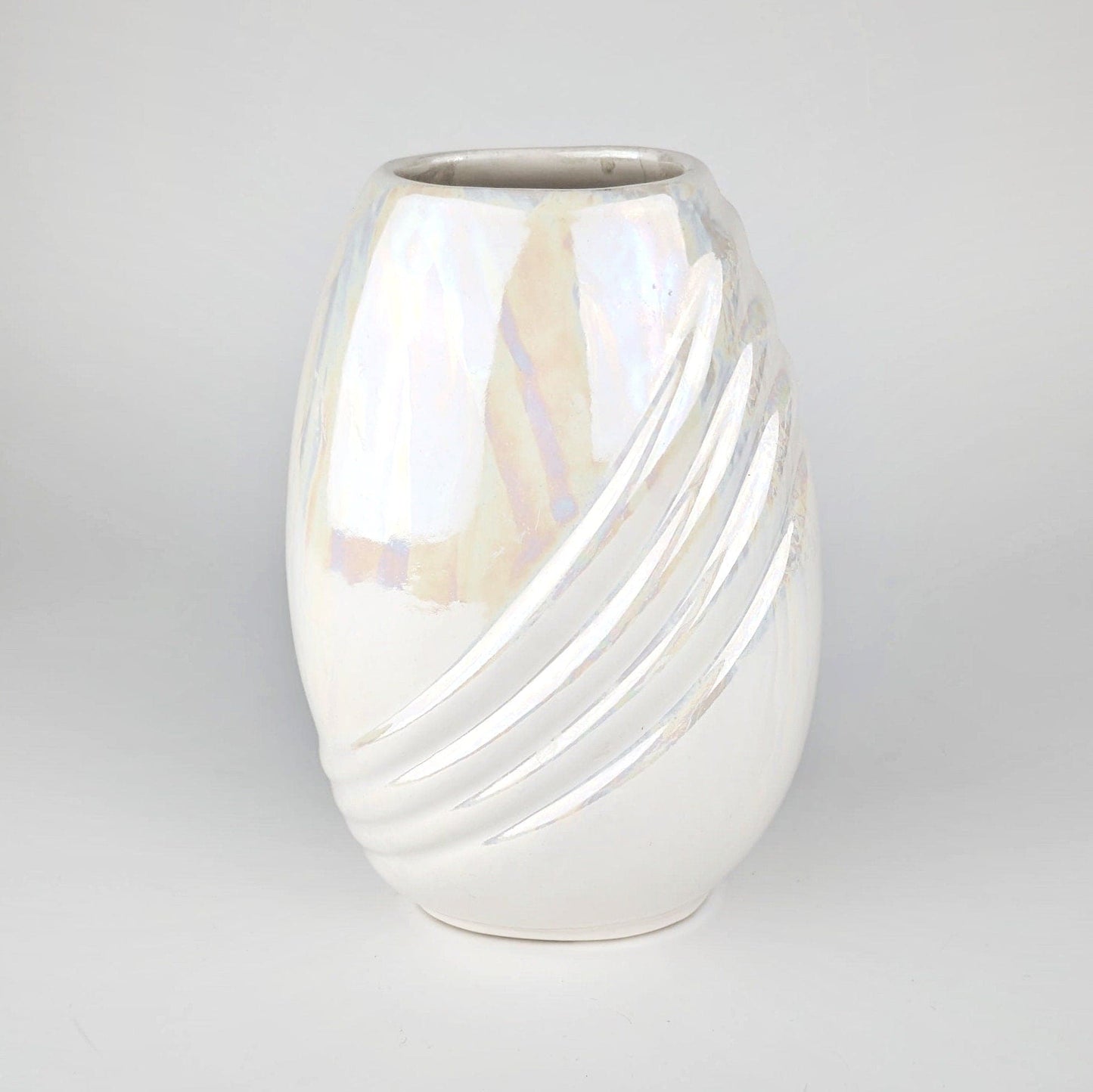 Vase céramique vintage Art Déco Neo Reval Shell Blanc Irisé Perle Lustre Fleur Vase 80s 80s 1980 Nacre