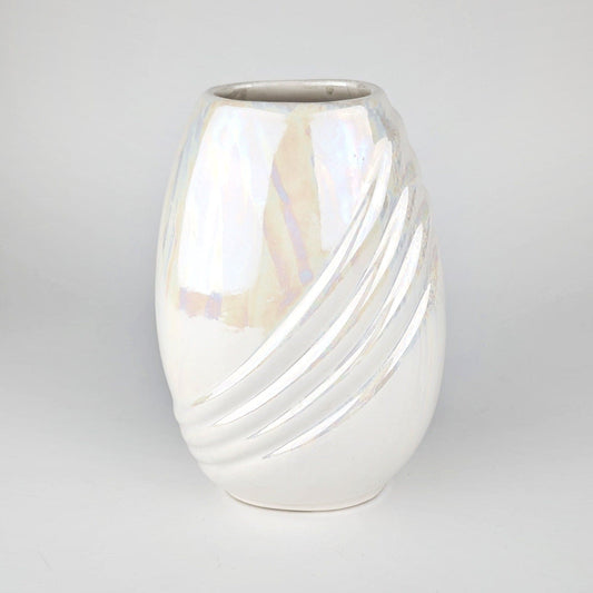 Vintage Keramik Vase Art Deco Neo Reval Muschel Weiß Irisierend Perl Glanz Blumenvase 80s 80er 1980 Perlmutt - 2nd home