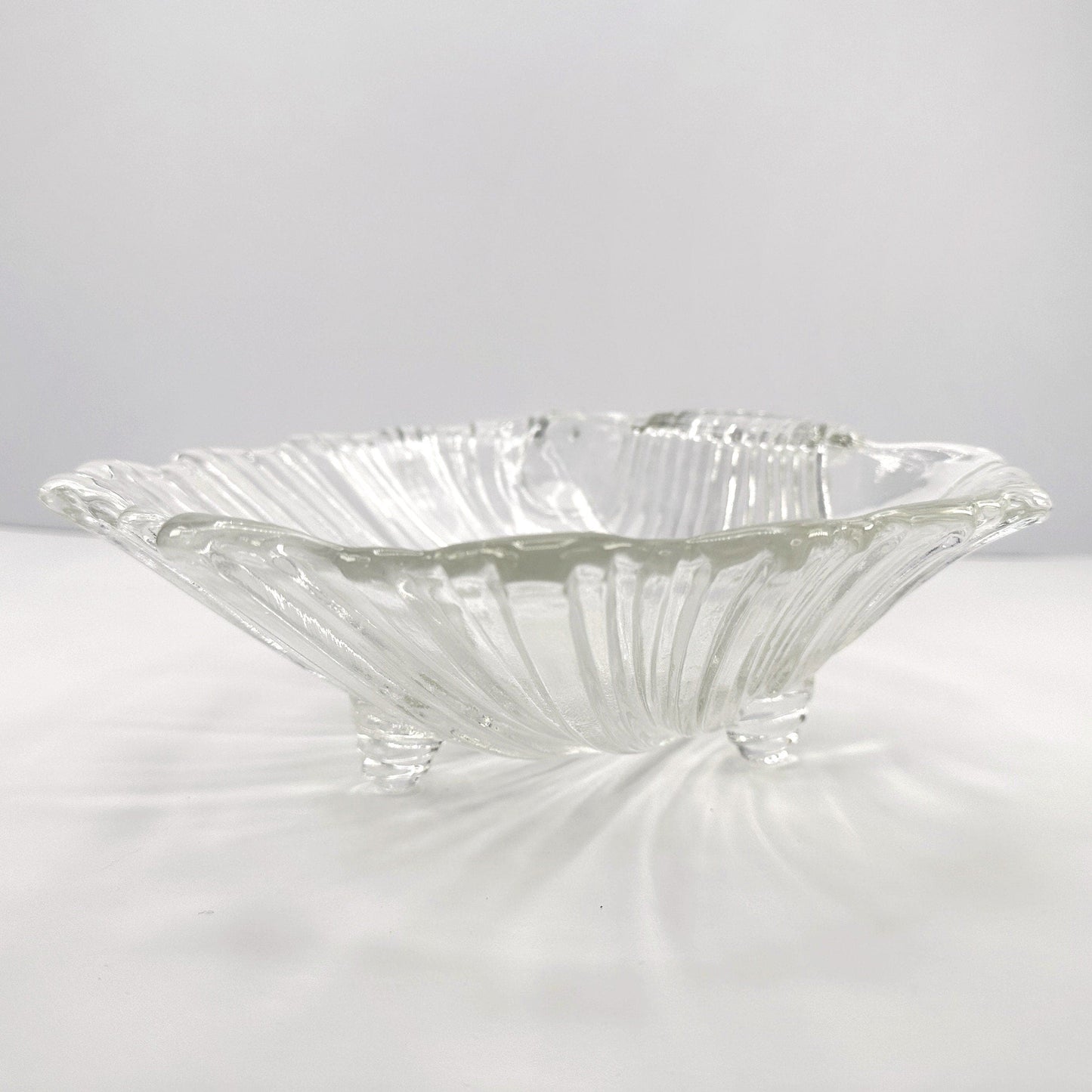 Glass bowl shell large Art Deco Revival bowl shell 80s 90s crystal bowl shell offering bowl fruit bowl