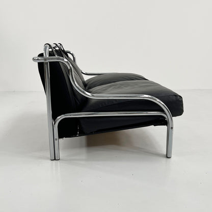 Stringa 2-Sitzer Ledersofa von Gae Aulenti für Poltronova, 1960er Vintage