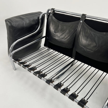 Stringa 2-seater leather sofa by Gae Aulenti for Poltronova, 1960s vintage