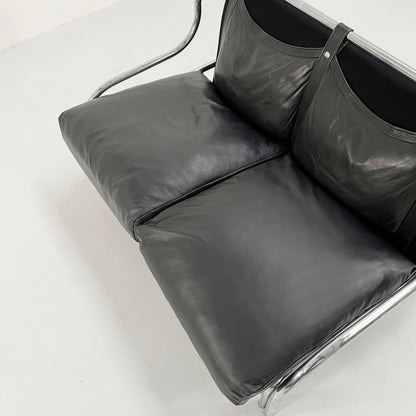 Stringa 2-Sitzer Ledersofa von Gae Aulenti für Poltronova, 1960er Vintage