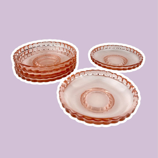 5 Rosalin Glass Compote Bowls 50s Mid Century Pink Fruit Dessert Bowl Pressed Glass Pink Plate 1930 1920 20s 1920s