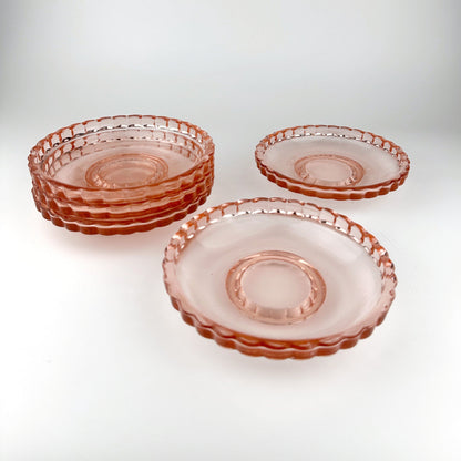 5 Rosalin Glass Compote Bowls 50s Mid Century Pink Fruit Dessert Bowl Pressed Glass Pink Plate 1930 1920 20s 1920s