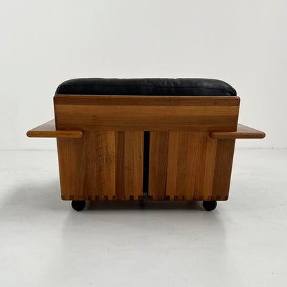 Pianura armchair in black leather by Mario Bellini for Cassina, 1970s vintage