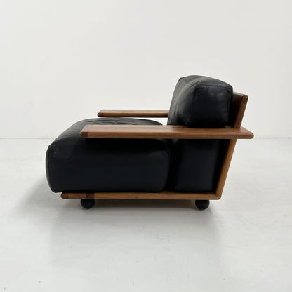 Pianura armchair in black leather by Mario Bellini for Cassina, 1970s vintage