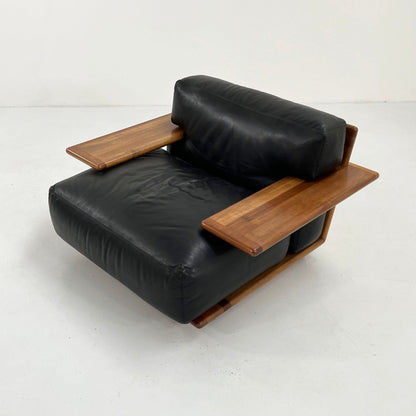 Pianura armchair in black leather by Mario Bellini for Cassina, 1970s vintage