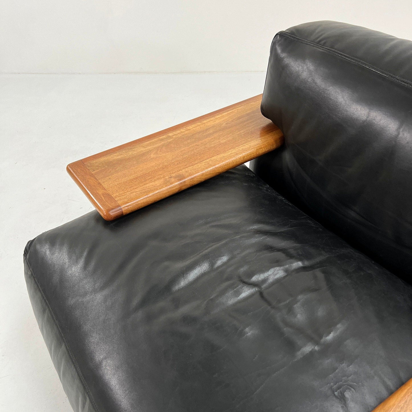 Pianura Sessel in schwarzem Leder von Mario Bellini für Cassina, 1970er Vintage