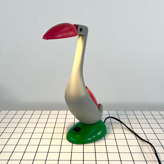 Green, Grey and Red Articulated Toucan Desk Lamp, 1980s Vintage