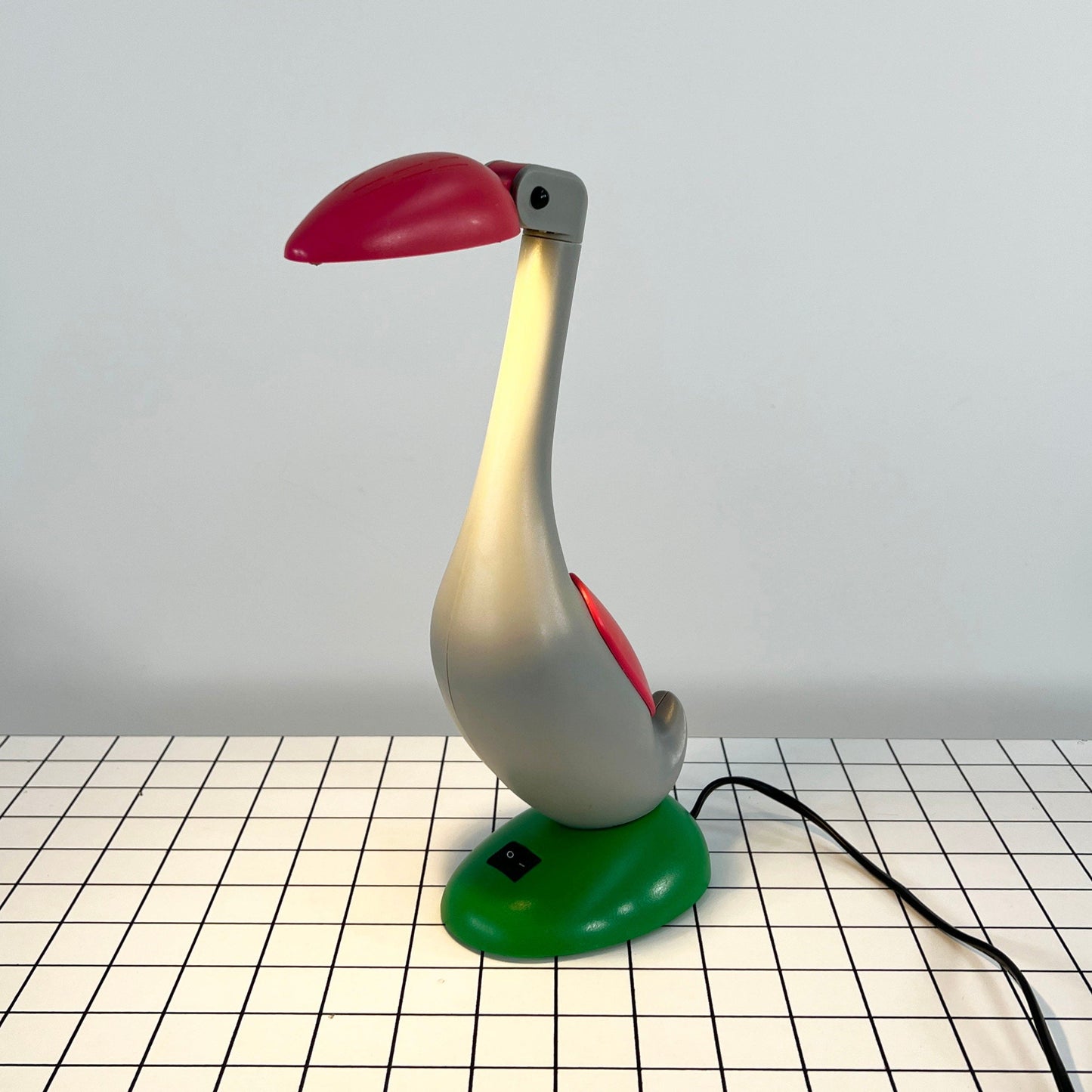 Lampe de bureau Toucan articulée verte, grise et rouge, vintage des années 1980