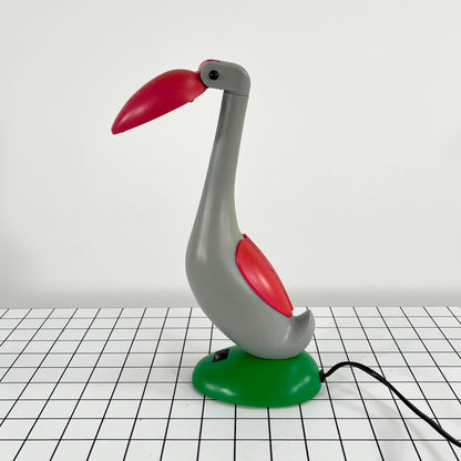 Lampe de bureau Toucan articulée verte, grise et rouge, vintage des années 1980