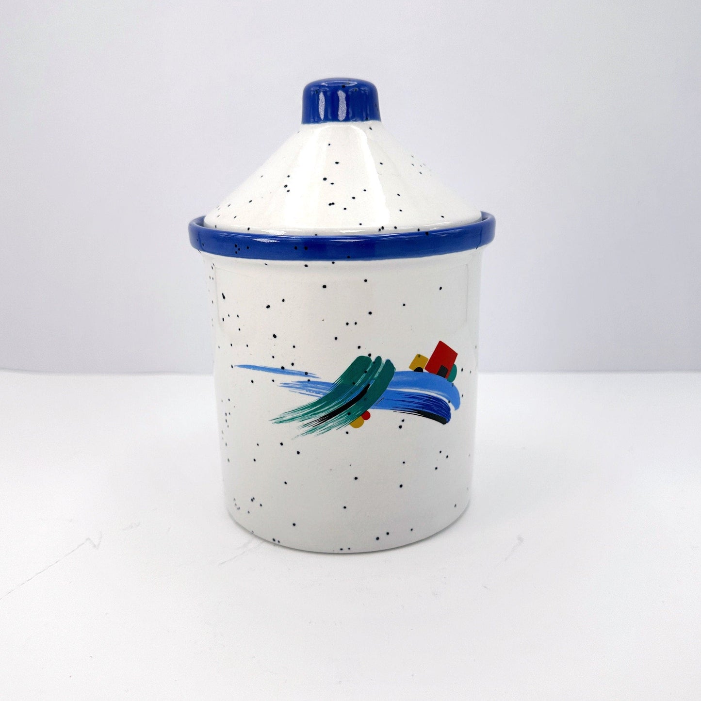 1990s Postmodern Ceramic Jar "Cooking Art" Germany Speckle Brushstroke 90s Memphis Milano Container