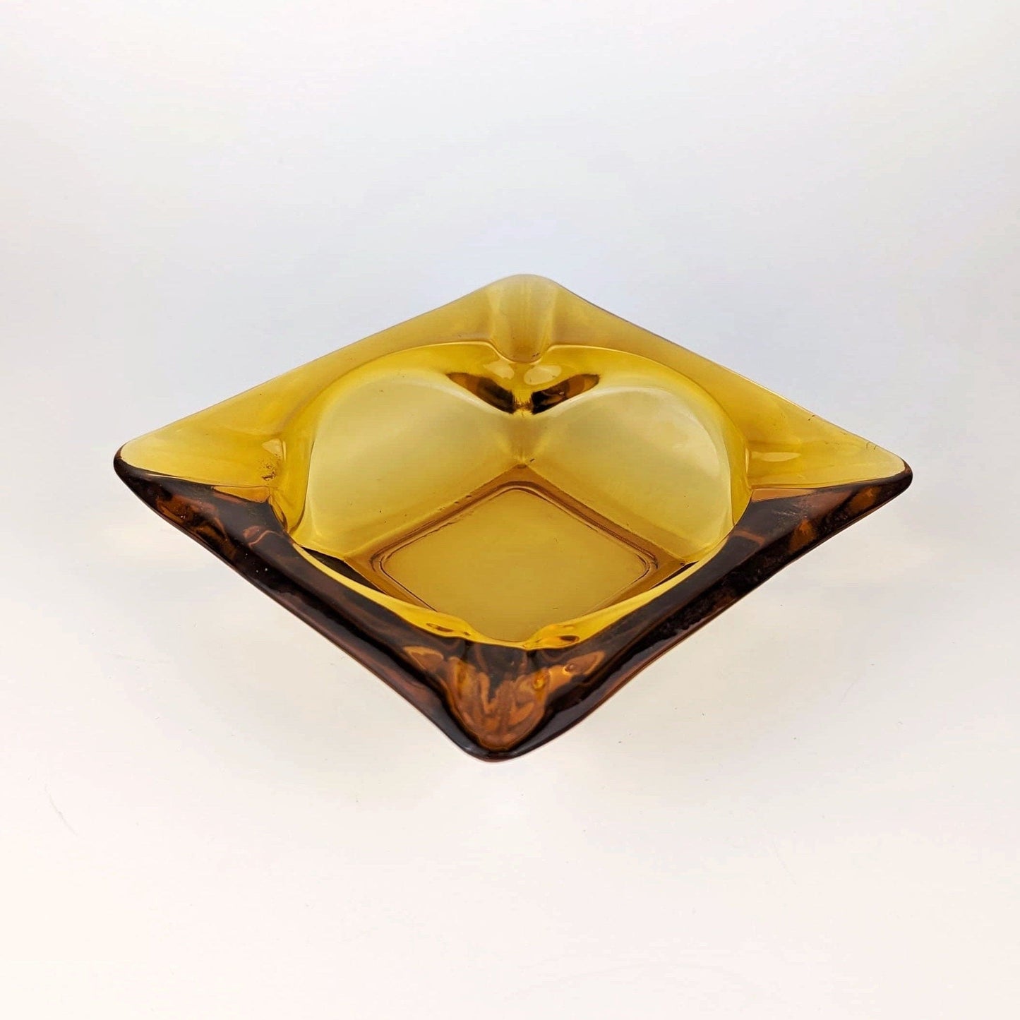 Vintage Glass Bowl Ashtray Amber Yellow Prism Diamond Crystal 80s Postmodern France