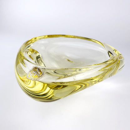 Vintage Art Deco Citrine Ashtray Glass Bohemia Miroslav Klinger ZBS CZ Yellow Lidded Jar Bauhaus Lid Jar Bowl 30s 1930