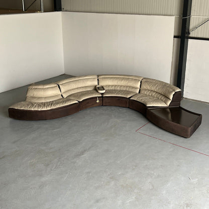 Rare Serpentine Modular 'Bogo' Sofa by Carlo Bartoli for Rossi di Albizzate in Suede and Leather, 1970s Italian Exclusive Design, Set of 5 Vintage