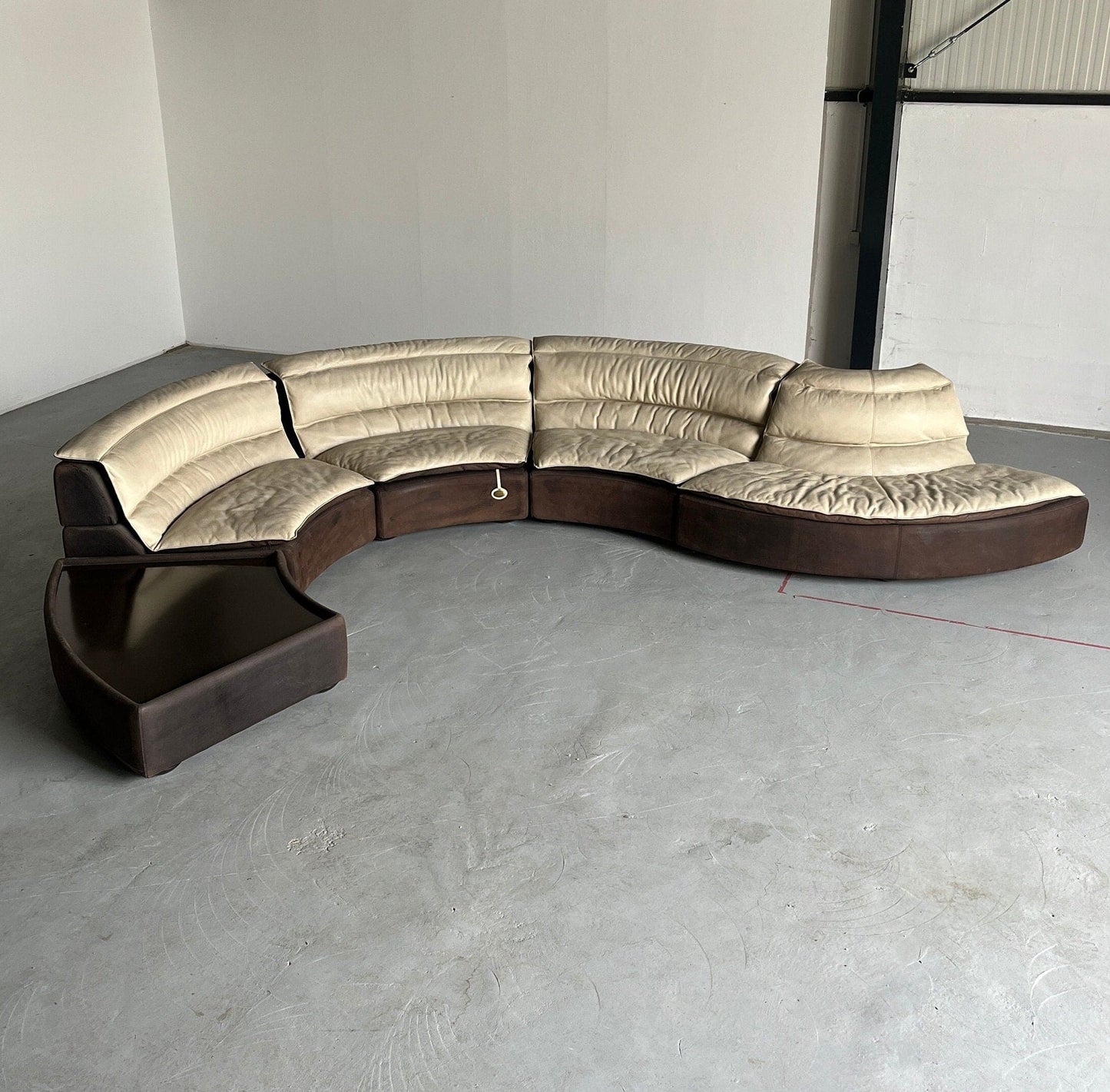 Rare Serpentine Modular 'Bogo' Sofa by Carlo Bartoli for Rossi di Albizzate in Suede and Leather, 1970s Italian Exclusive Design, Set of 5 Vintage