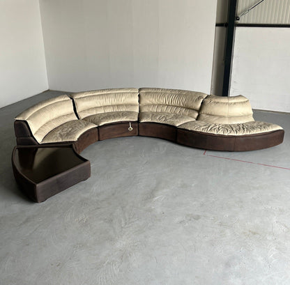 Rare canapé modulaire « Bogo » Serpentine par Carlo Bartoli pour Rossi di Albizzate en daim et cuir, design italien exclusif des années 1970, lot de 5 vintage