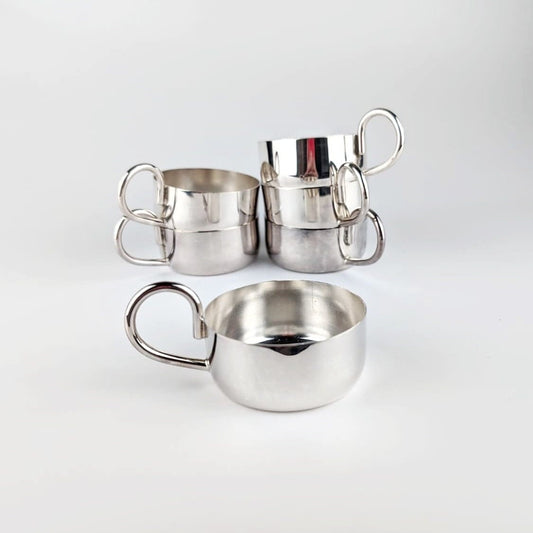 6 stainless steel espresso cups Spring Switzerland metal coffee cups 80s silver