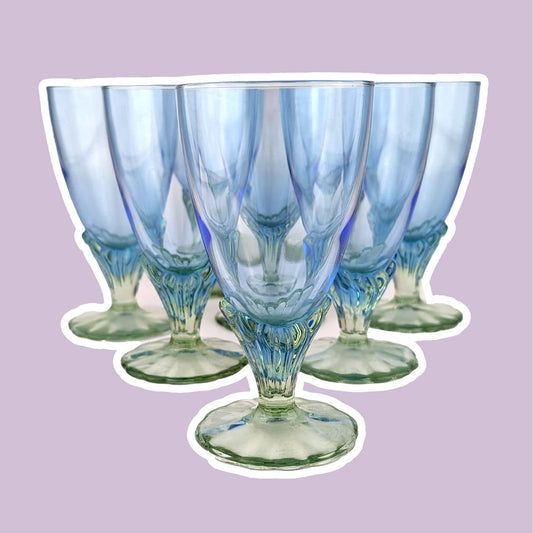 8 verres italiens vintage Dessert Bowls Verre Vert Bleu Postmoderne Sottsass 80s 90s Goblet Cup Ettore Italie Ice Cream Sundae Murano