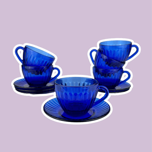 Vintage Glass Cups Colorex Brazil Cobalt Blue 80s Service Ultramarine