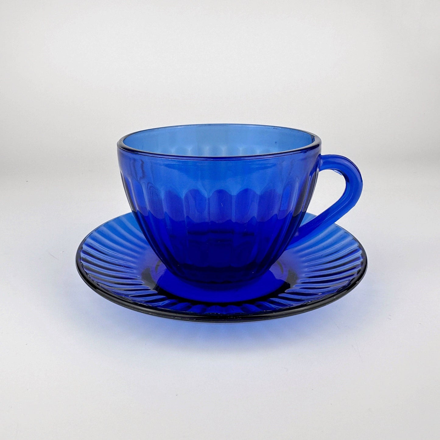 Tasses en verre vintage Colorex Brésil Bleu cobalt années 80 Service Outremer